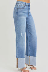 Medium Risen High Rise Wide Leg Cuffed Jeans