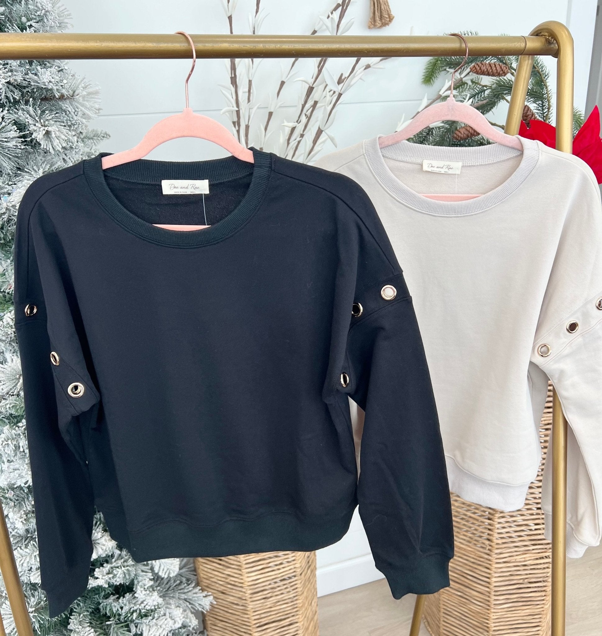 Gold Grommet Sleeve Sweatshirt Top - 2 Colors! - The Nines