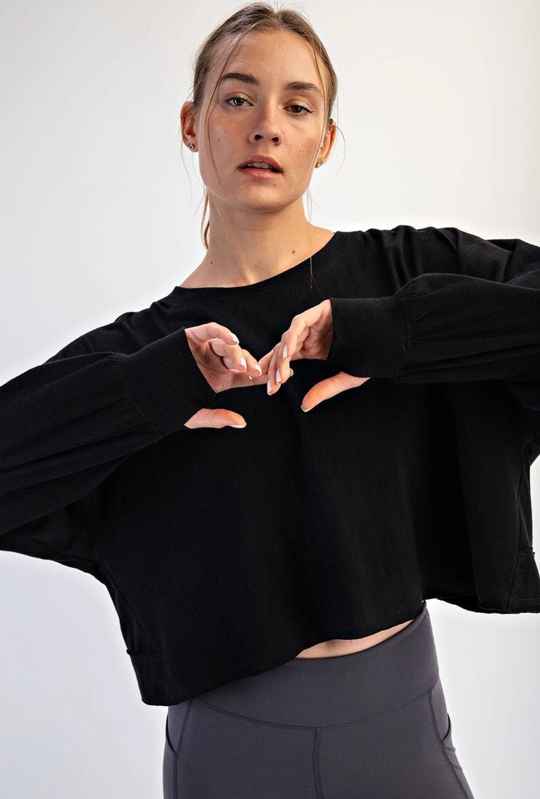 Cropped Long Sleeve Thumbhole Top - 4 Colors! - The Nines