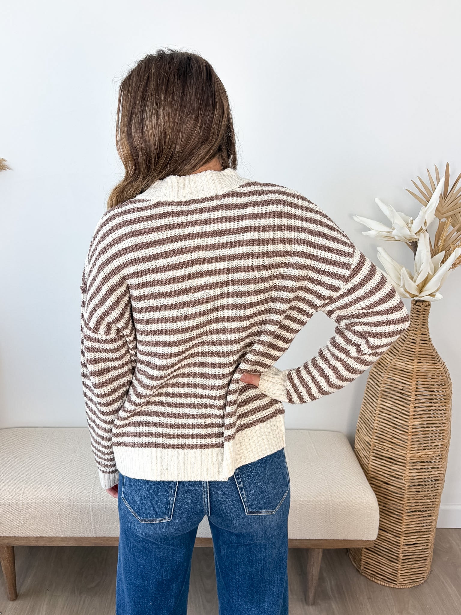 Striped Mock Neck 1/2 Zip Sweater - 2 colors! - The Nines