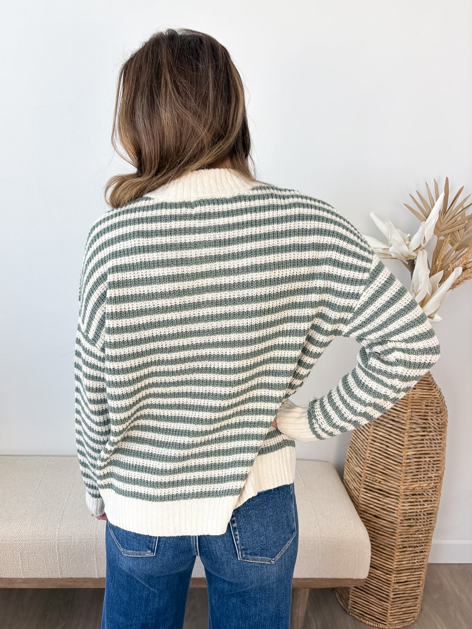 Striped Mock Neck 1/2 Zip Sweater - 2 colors! - The Nines