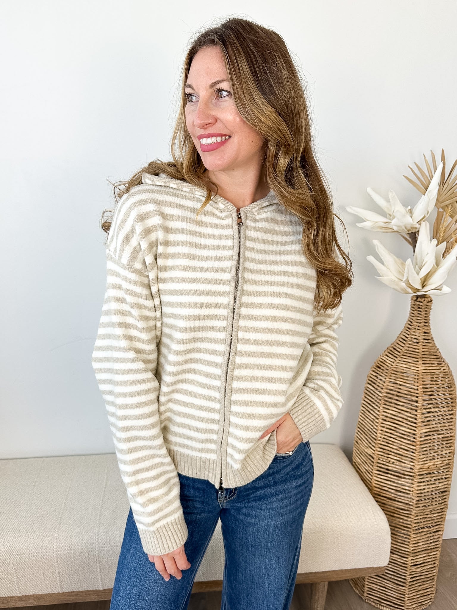 Striped Zip Up Sweater - 6 colors!