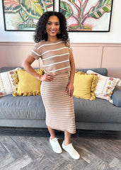 Taupe Striped Top & Skirt Set