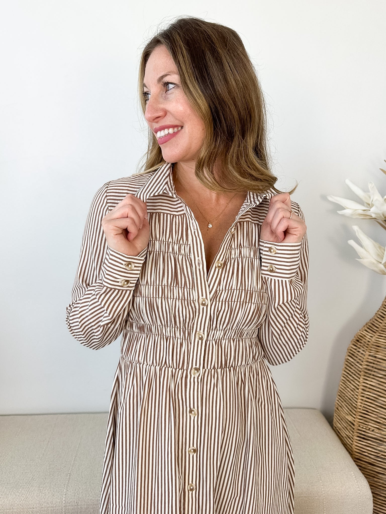 Striped Long Sleeve Collared Dress