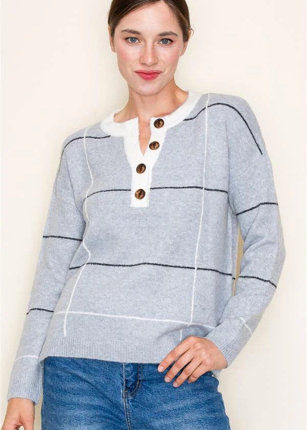 Grid Button Sweaters - 2 Colors! - The Nines