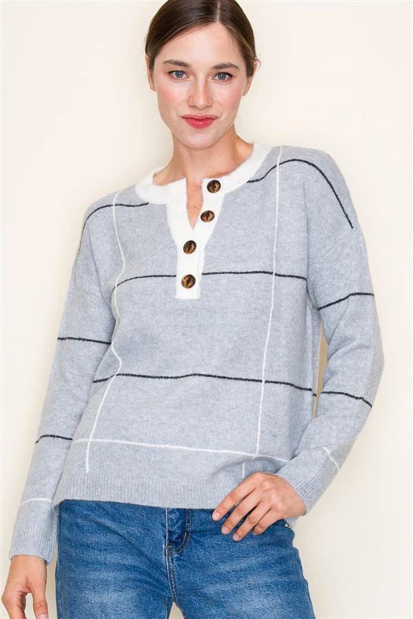 Grid Button Sweaters - 2 Colors! - The Nines