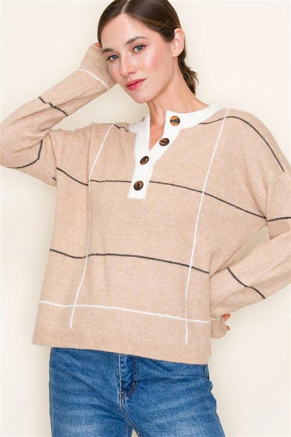Grid Button Sweaters - 2 Colors! - The Nines