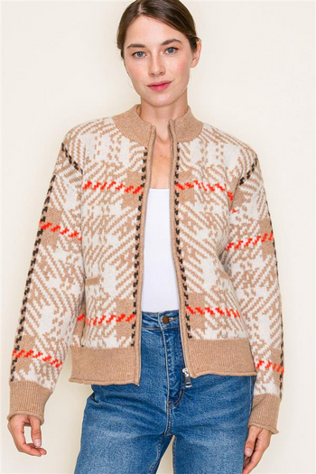 Wren Printed Zip Sweater Cardigan