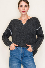 Stitch Notch Neckline Sweaters - 4 Colors!