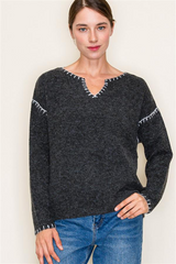 Stitch Notch Neckline Sweaters - 4 Colors!