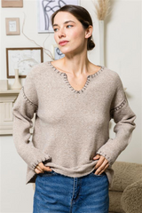 Stitch Notch Neckline Sweaters - 4 Colors!