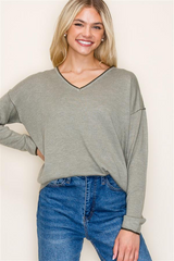 Contrast Rib Vneck Pullovers - 3 Colors!