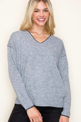 Contrast Rib Vneck Pullovers - 3 Colors!