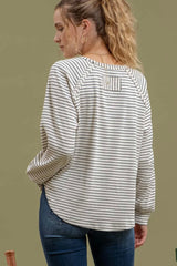 Cream Striped Ragan Top