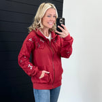 Ampersand University Lace Sleeve Love Story Crimson Full Zip - The Nines