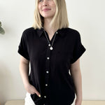 Black Cuffed Sleeve Button Down - The Nines