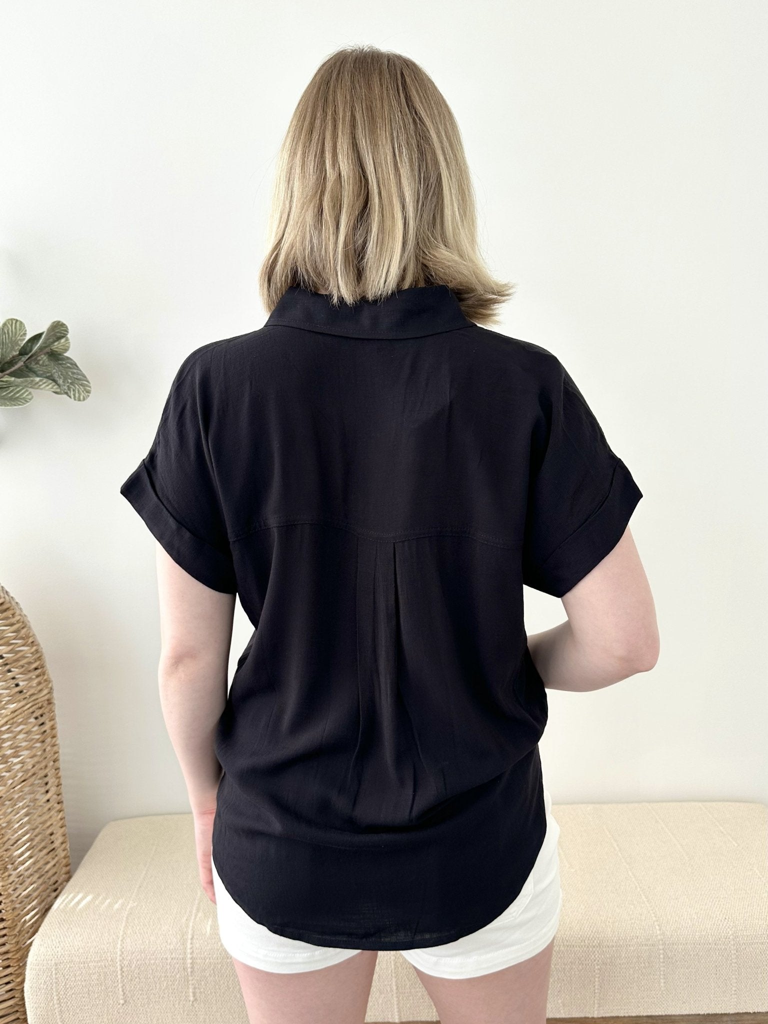 Black Cuffed Sleeve Button Down - The Nines