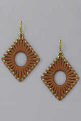 Faux Leather Wrapped Diamond Earrings - 3 Colors!