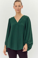 Draped Balloon Sleeve Blouse - 2 Colors!