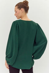 Draped Balloon Sleeve Blouse - 2 Colors!