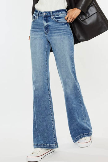 Kan Can High Rise Medium Wash Wide Leg Flare Jeans