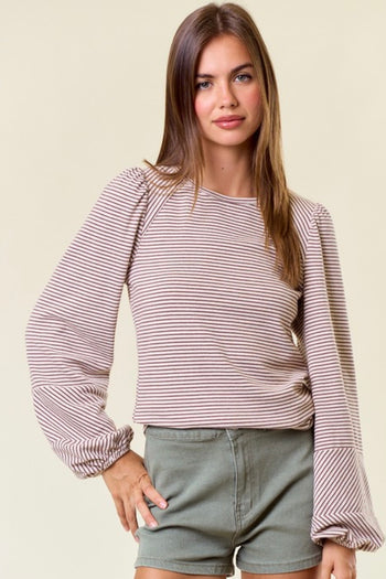 Oat & Brown Bubble Sleeve Top