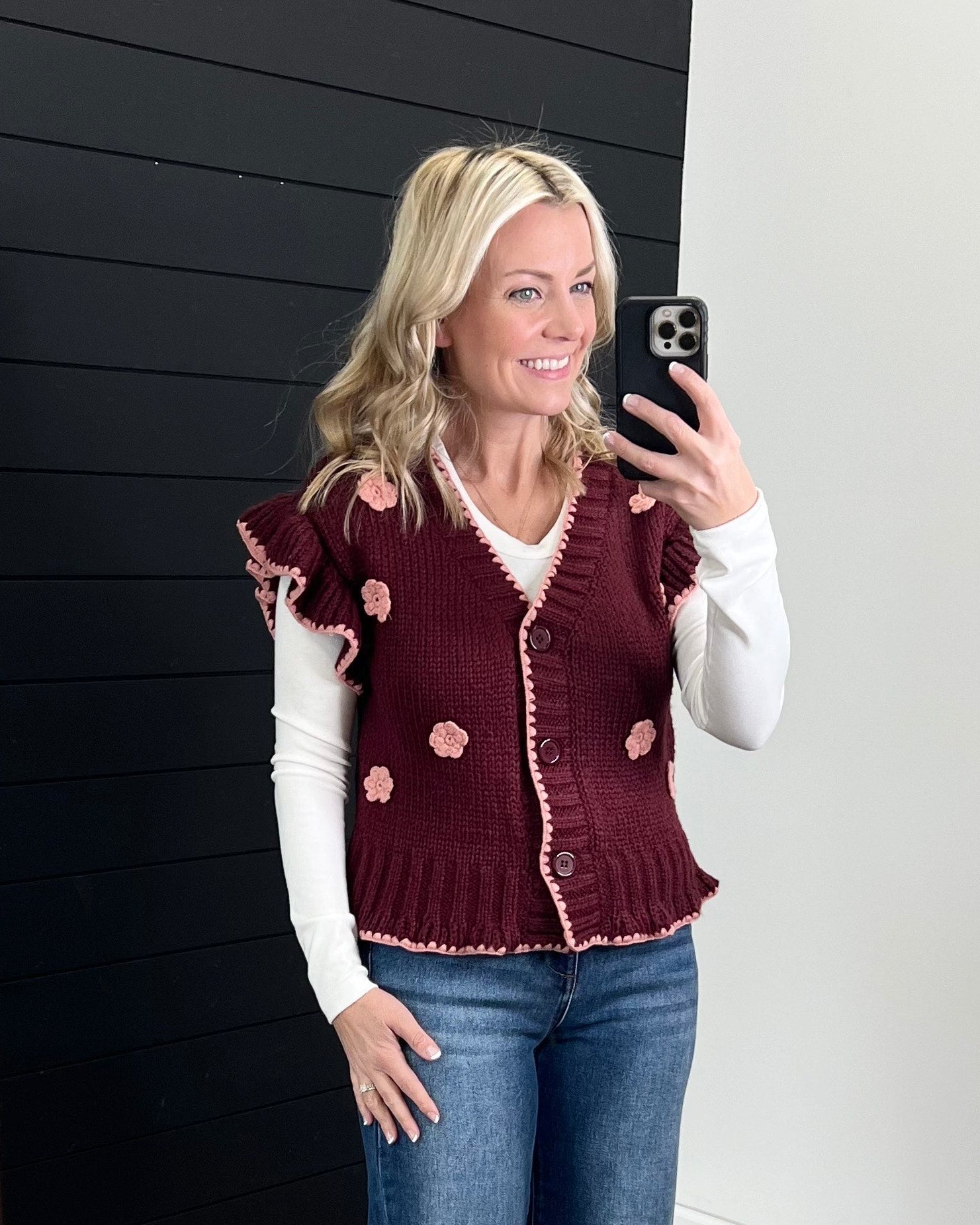 Crochet Flower Sweater Top - 2 Colors - The Nines