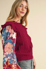 Magenta Floral Sleeve Sweater Top