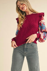 Magenta Floral Sleeve Sweater Top