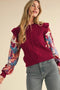 Magenta Floral Sleeve Sweater Top