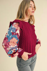 Magenta Floral Sleeve Sweater Top