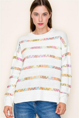 Pink Multicolor Stitched Sweater