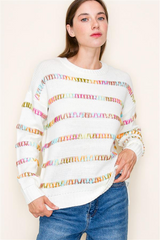 Pink Multicolor Stitched Sweater