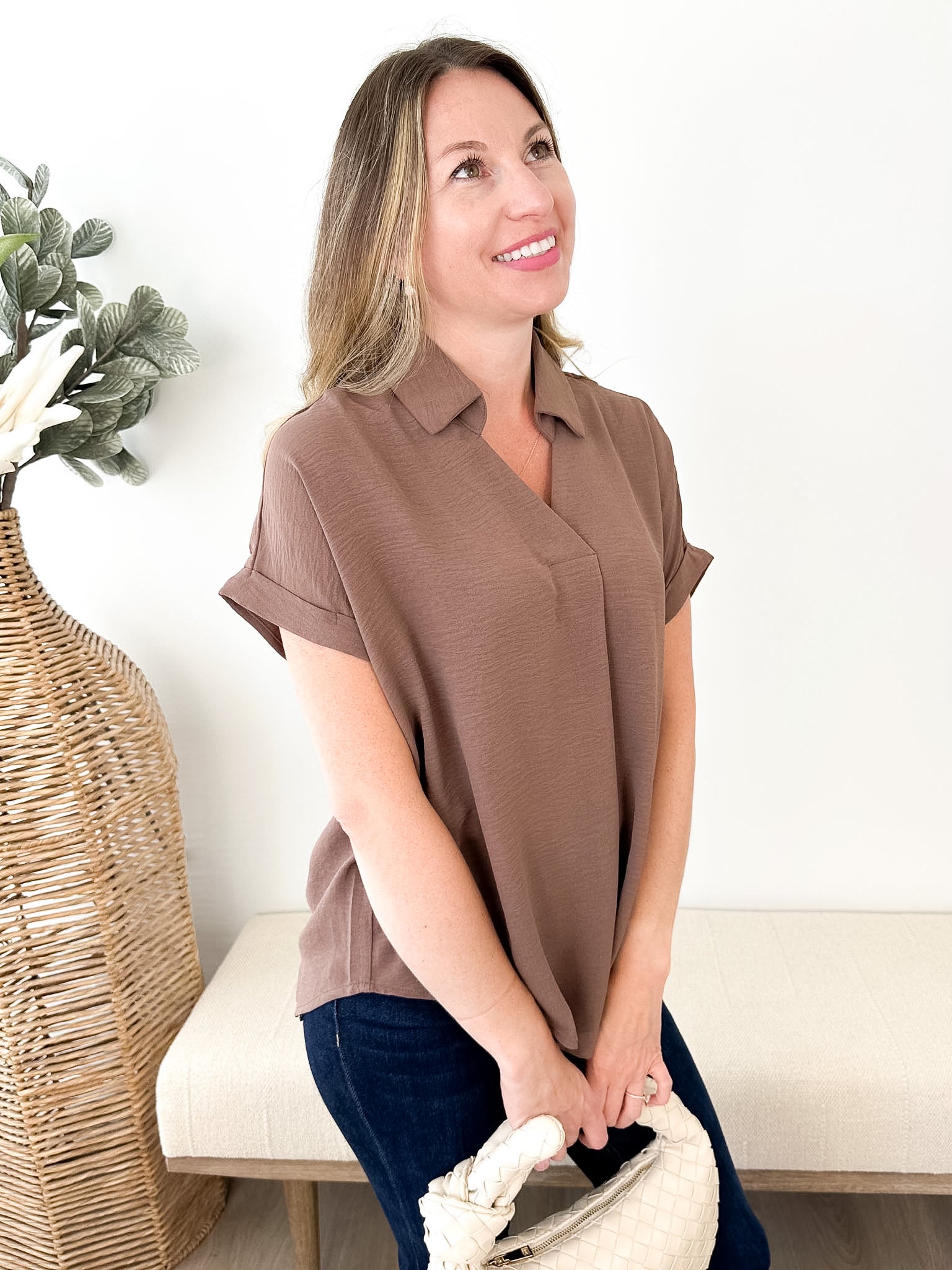 Drop Shoulder Collared Top