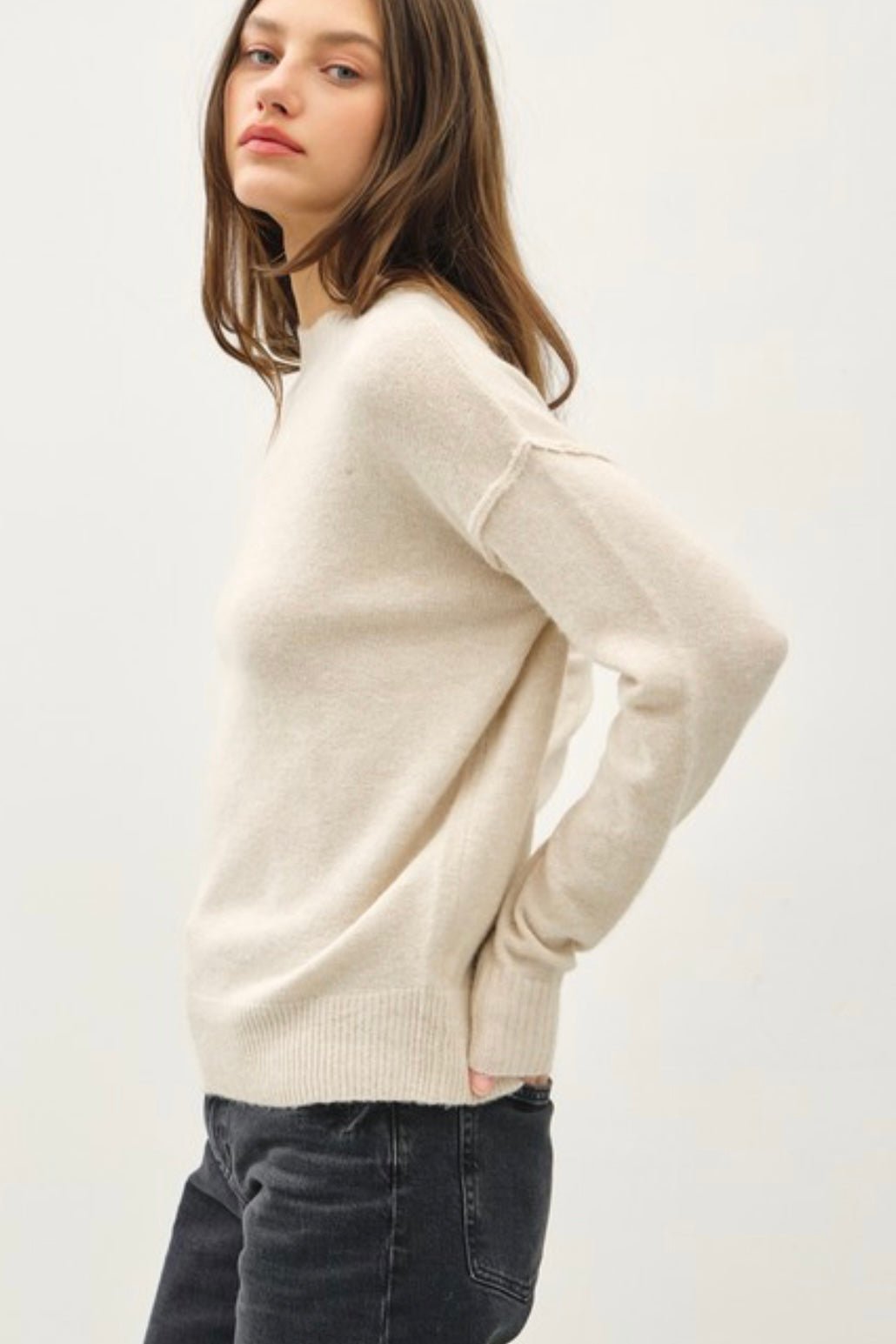 Light Oat Rib Back Sweater - The Nines