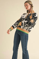 Floral Green Edge Zip Pullover