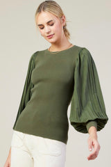 Olive Pleated Sleeve Top