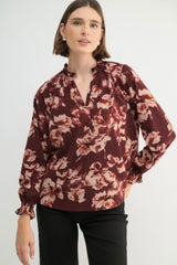 Burgundy Floral Blouse - FINAL SALE