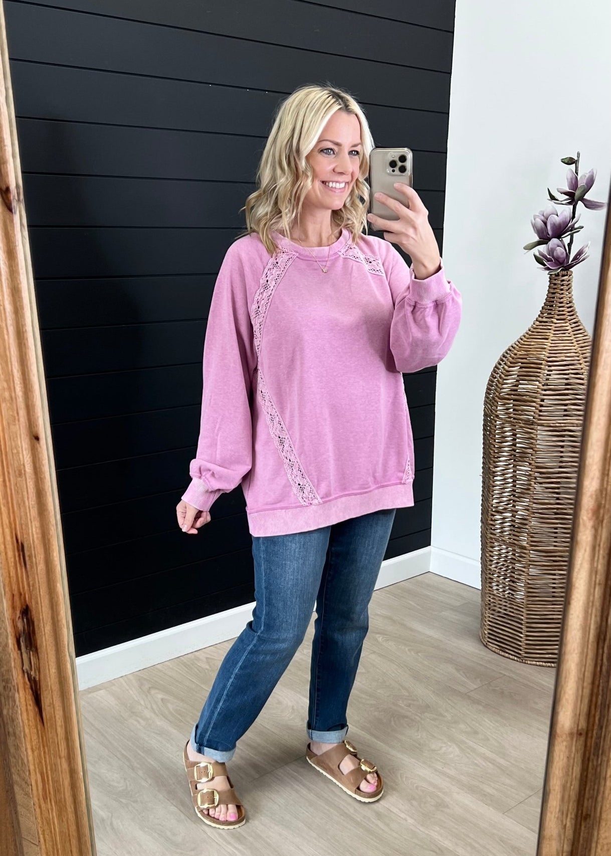 Orchid Lace Trim Sweatshirt - The Nines