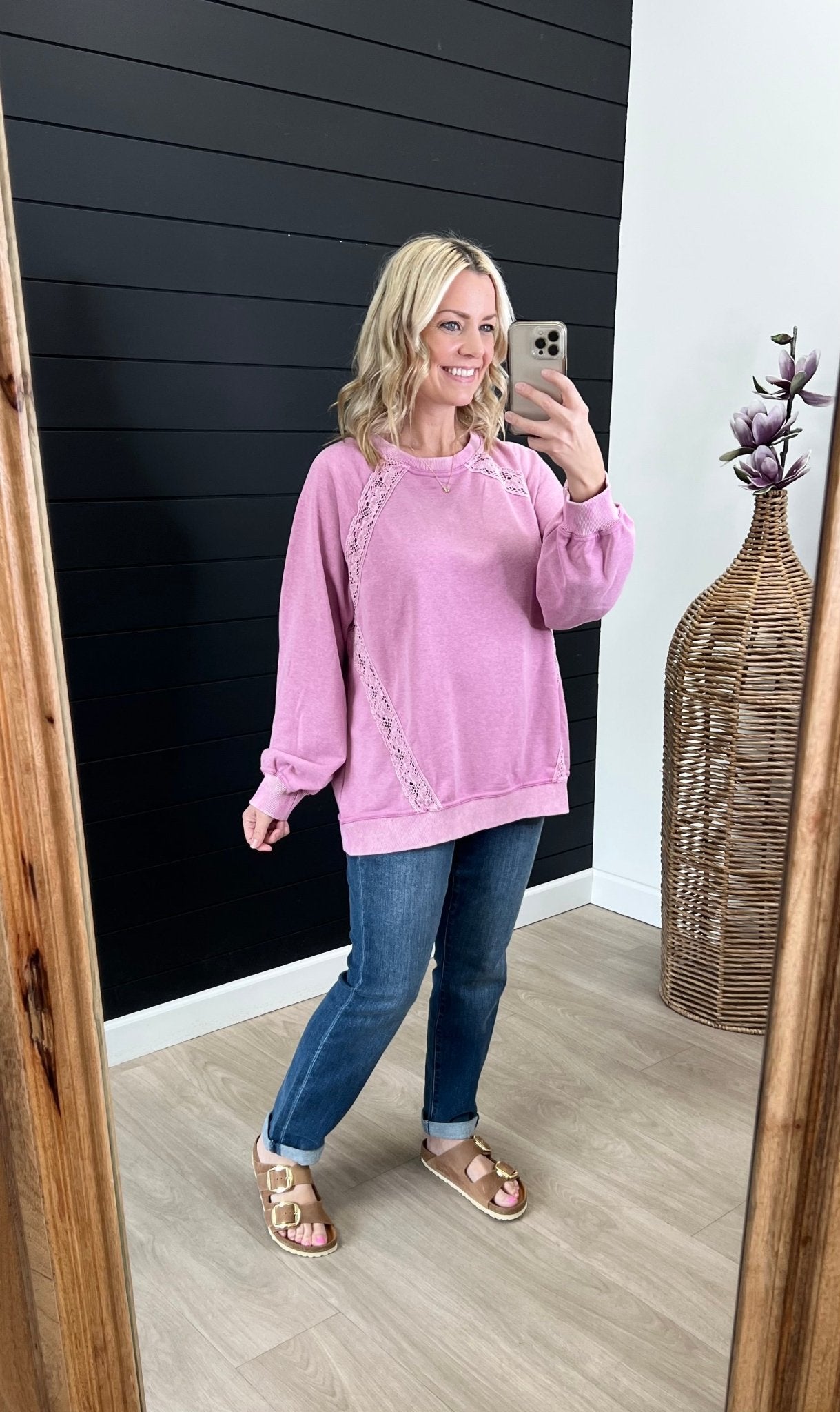Orchid Lace Trim Sweatshirt - The Nines