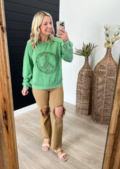 Green Peace Sign French Terry Pullover