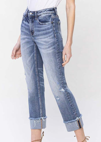 Lovervet High Rise Distressed Cuffed Straight Jeans
