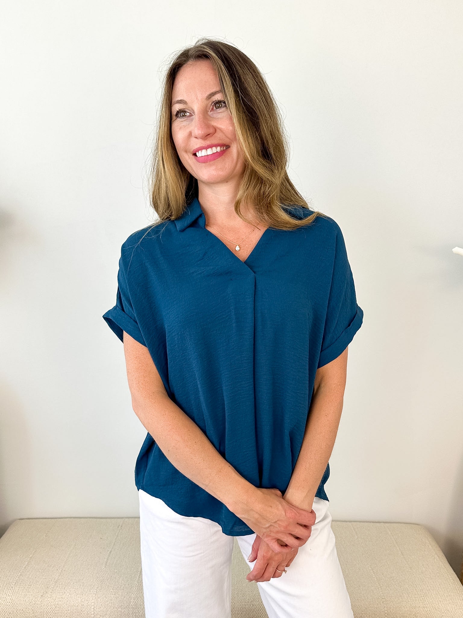 Drop Shoulder Collared Top