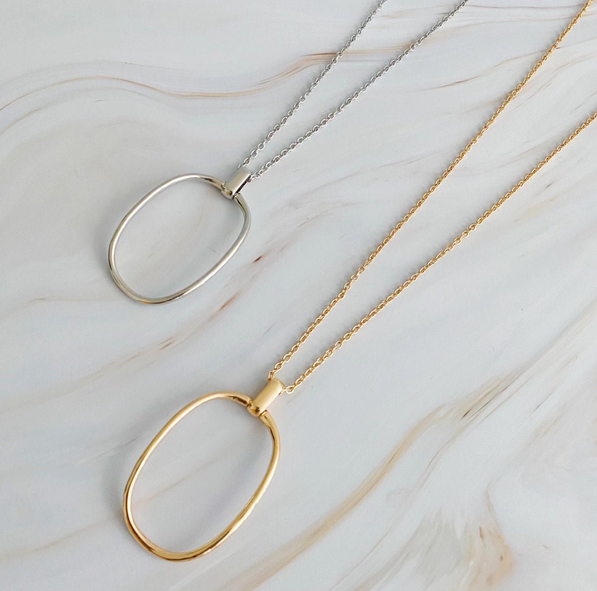 Sleek Oval Long Necklace - 2 Colors! - The Nines