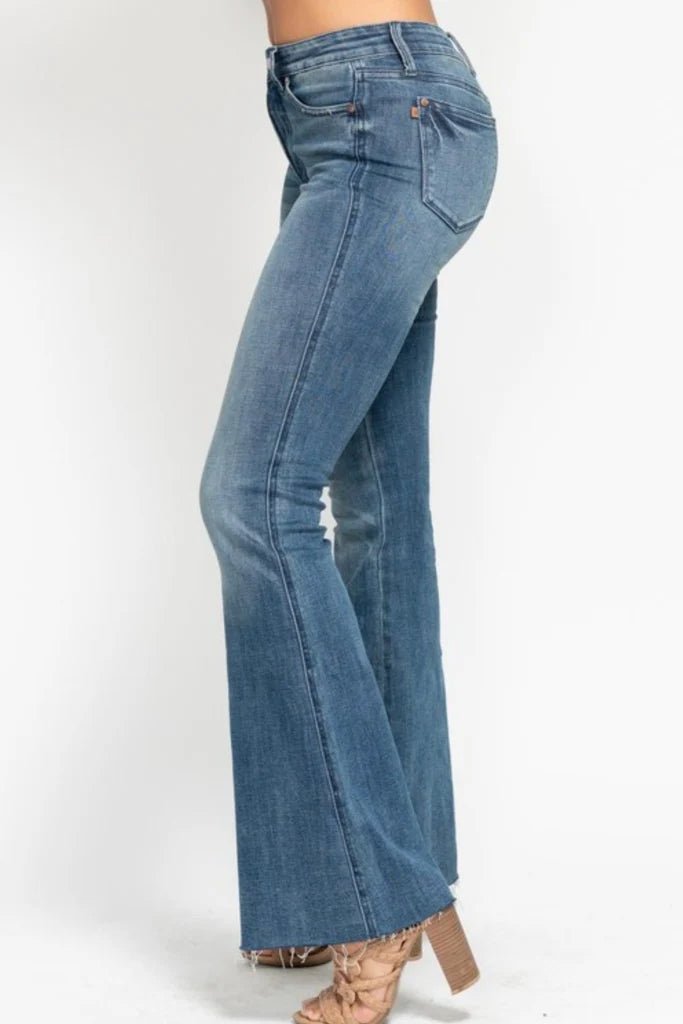 Judy Blue Mid Rise Tummy Control Raw Hem Flare - FINAL SALE! - The Nines