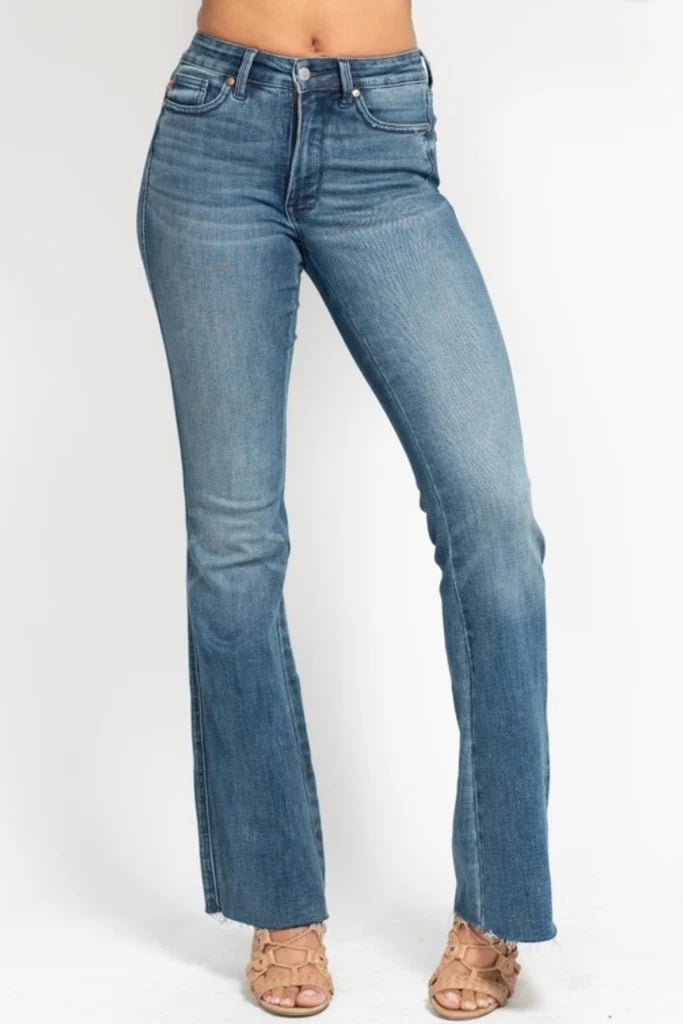 Judy Blue Mid Rise Tummy Control Raw Hem Flare - FINAL SALE! - The Nines