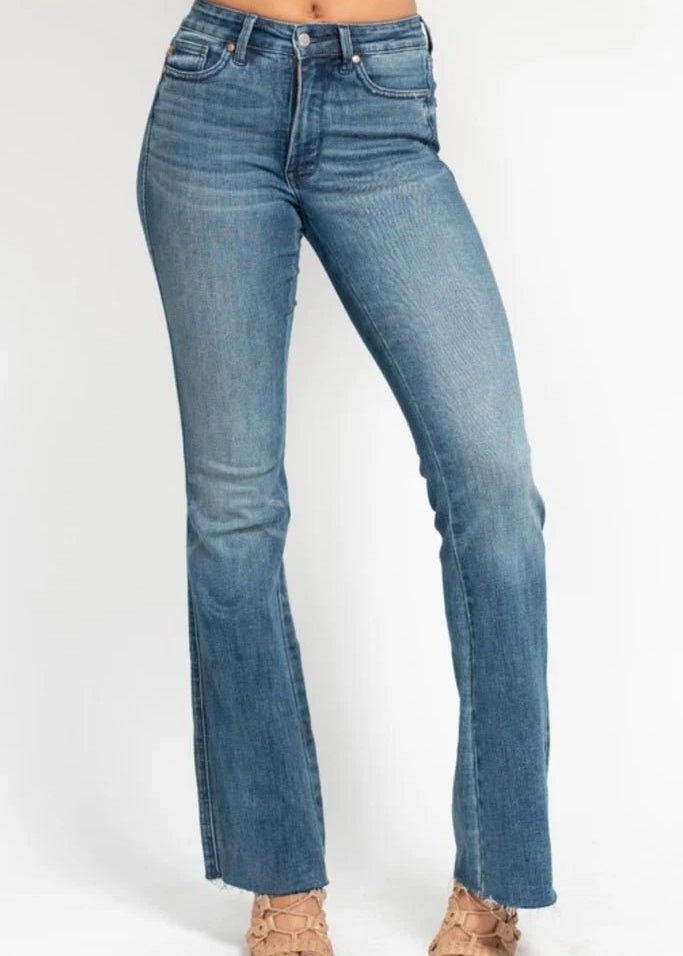 Judy Blue Mid Rise Tummy Control Raw Hem Flare - FINAL SALE! - The Nines