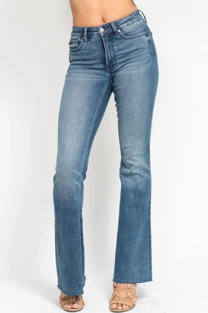 Judy Blue Mid Rise Tummy Control Raw Hem Flare - FINAL SALE! - The Nines
