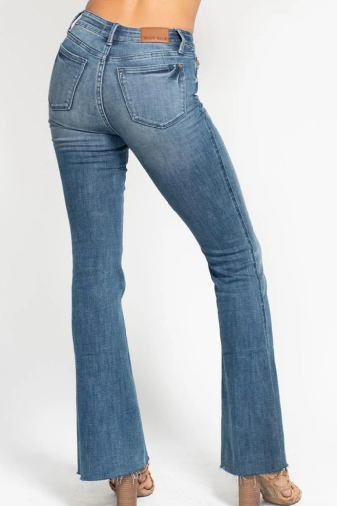 Judy Blue Mid Rise Tummy Control Raw Hem Flare - FINAL SALE! - The Nines