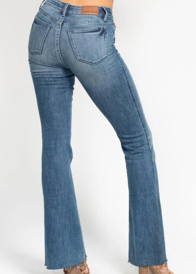 Judy Blue Mid Rise Tummy Control Raw Hem Flare - FINAL SALE! - The Nines